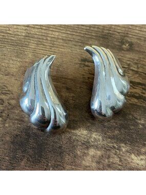 Vintage 925 Sterling Silver Hollow Form Earrings Southwestern Modernist Chunky